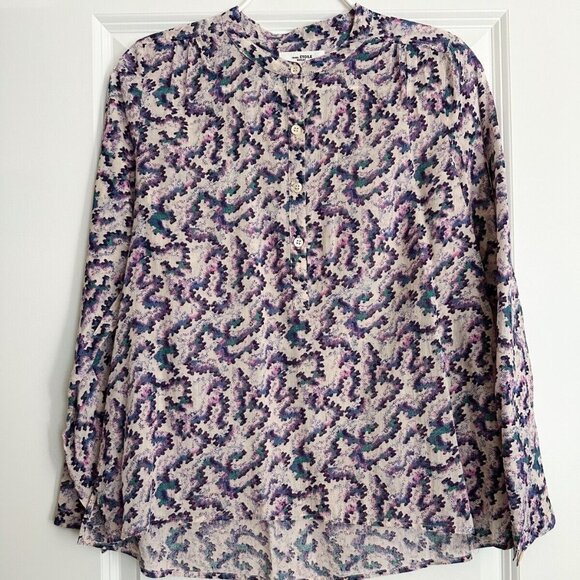 ISABEL MARANT ETOILE Salika Printed Cotton Blouse in Ecru Size 4